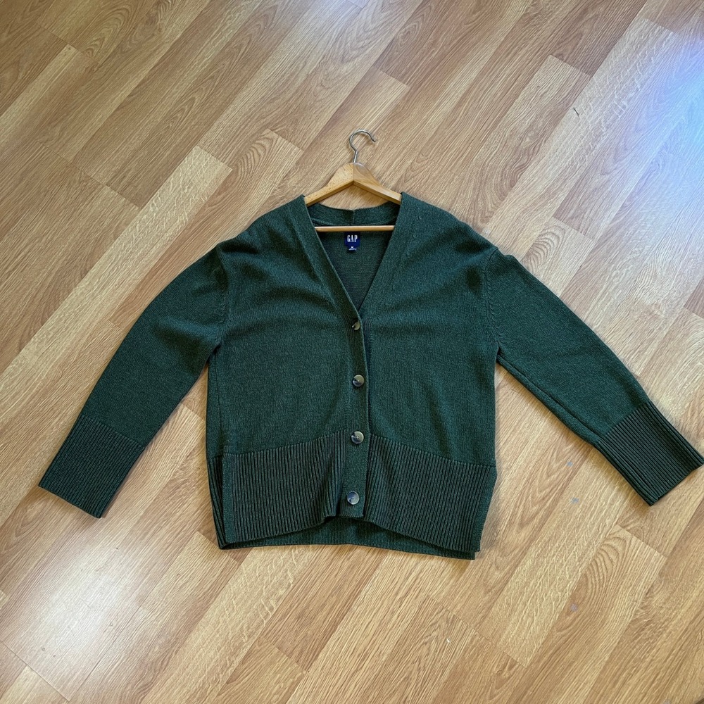 Gap Womens Green Cotton Cardigan Sweater Medium Button Teacher Academic Preppy